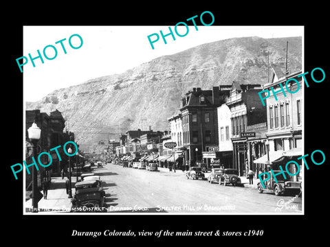 OLD LARGE HISTORIC PHOTO OF DURANGO COLORADO, THE MAIN STREET & STORES c1940