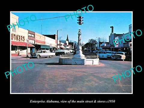 OLD LARGE HISTORIC PHOTO OF ENTERPRISE ALABAMA, THE MAIN STREET & STORES c1950