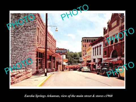 OLD LARGE HISTORIC PHOTO OF EUREKA SPRINGS ARKANSAS, THE MAIN ST & STORES c1960