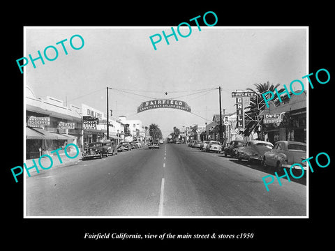 OLD LARGE HISTORIC PHOTO OF FAIRFIELD CALIFORNIA, THE MAIN STREET & STORES c1950