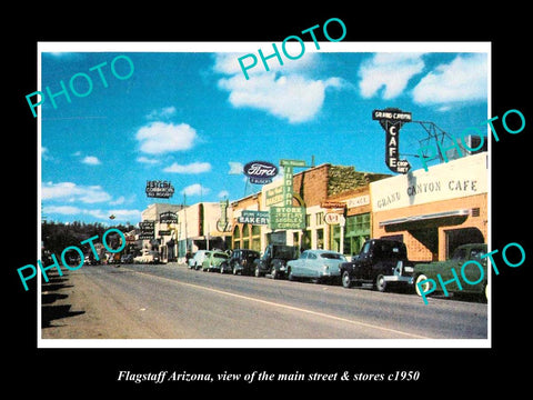 OLD LARGE HISTORIC PHOTO OF FLAGSTAFF ARIZONA, THE MAIN STREET & STORES c1950