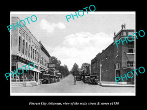 OLD LARGE HISTORIC PHOTO OF FORREST CITY ARKANSAS, THE MAIN ST & STORES c1930