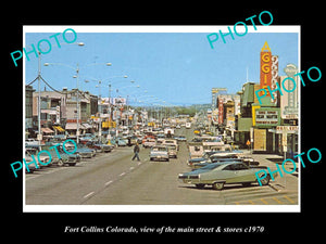 OLD LARGE HISTORIC PHOTO OF FORT COLLINS COLORADO, THE MAIN ST & STORES c1970