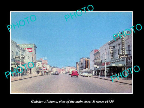 OLD LARGE HISTORIC PHOTO OF GADSDEN ALABAMA, THE MAIN STREET & STORES c1950