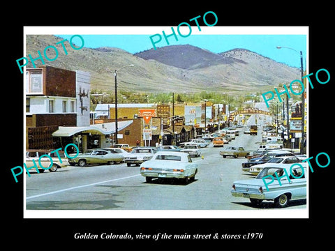 OLD LARGE HISTORIC PHOTO OF GOLDEN COLORADO, THE MAIN STREET & STORES c1970