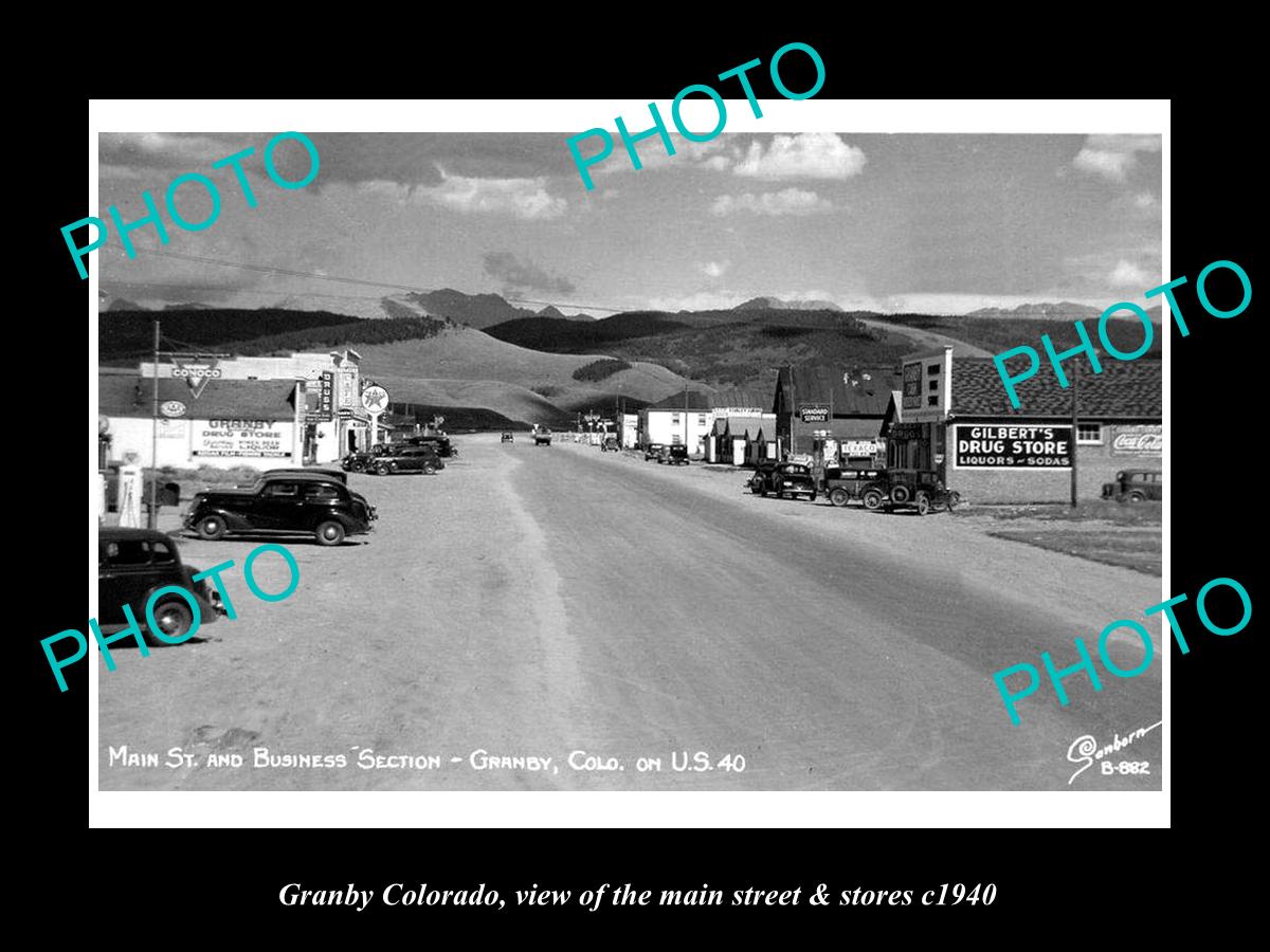 OLD LARGE HISTORIC PHOTO OF GRANBY COLORADO, THE MAIN STREET & STORES c1940