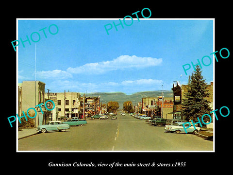 OLD LARGE HISTORIC PHOTO OF GUNNISON COLORADO, THE MAIN STREET & STORES c1955