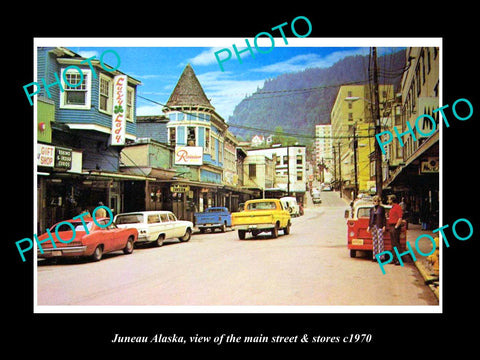 OLD LARGE HISTORIC PHOTO OF JUNEAU ALASKA, THE MAIN STREET & STORES c1970