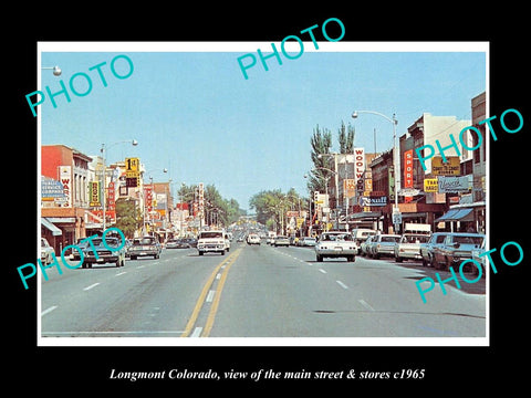 OLD LARGE HISTORIC PHOTO OF LONGMONT COLORADO, THE MAIN STREET & STORES c1965