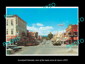 OLD LARGE HISTORIC PHOTO OF LOVELAND COLORADO, THE MAIN STREET & STORES c1955