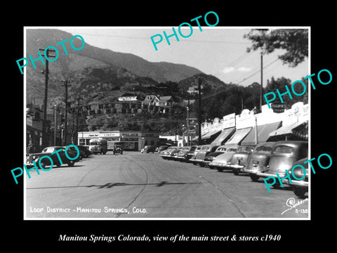 OLD LARGE HISTORIC PHOTO OF MANITOU SPRINGS COLORADO, THE MAIN ST & STORES c1940