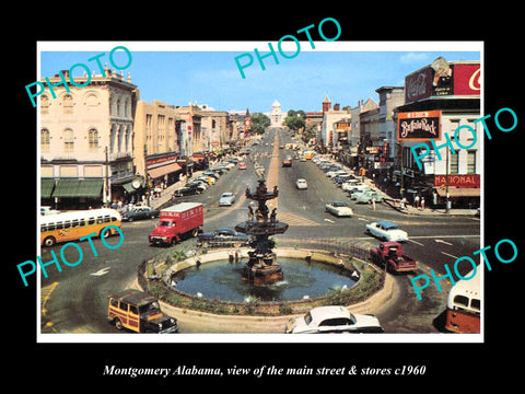 OLD LARGE HISTORIC PHOTO OF MONTGOMERY ALABAMA, THE MAIN STREET & STORES c1960