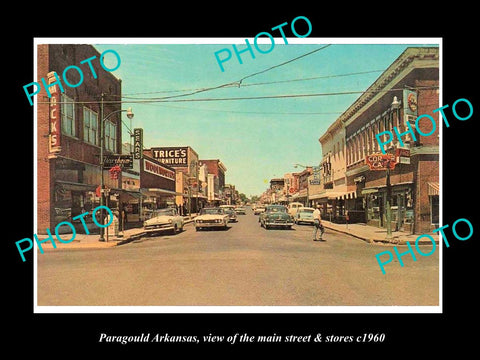 OLD LARGE HISTORIC PHOTO OF PARAGOULD ARKANSAS, THE MAIN STREET & STORES c1960