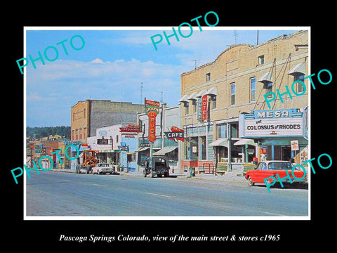 OLD LARGE HISTORIC PHOTO OF PASCOGA SPRINGS COLORADO, THE MAIN ST & STORES c1965