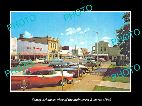 OLD LARGE HISTORIC PHOTO OF SEARCY ARKANSAS, THE MAIN STREET & STORES c1960