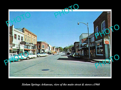 OLD LARGE HISTORIC PHOTO OF SIOLAM SPRINGS ARKANSAS, MAIN STREET & STORES c1960