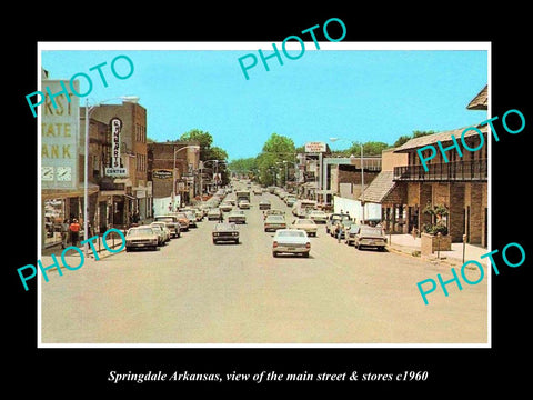 OLD LARGE HISTORIC PHOTO OF SPRINGDALE ARKANSAS, THE MAIN STREET & STORES c1960