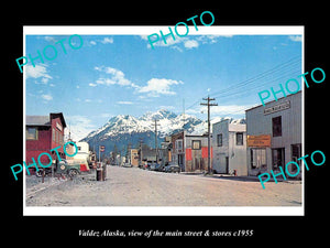 OLD LARGE HISTORIC PHOTO OF VALDEZ ALASKA, THE MAIN STREET & STORES c1955