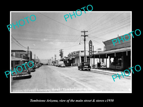 OLD LARGE HISTORIC PHOTO OF TOMBSTONE ARIZONA, THE MAIN STREET & STORES c1950