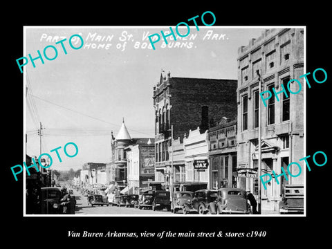 OLD LARGE HISTORIC PHOTO OF VAN BUREN ARKANSAS, THE MAIN STREET & STORES c1940