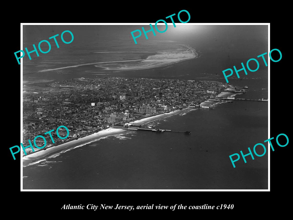 OLD LARGE HISTORIC PHOTO OF ATLANTIC CITY NEW JERSEY, AERIAL OF COASTLINE 1940 1