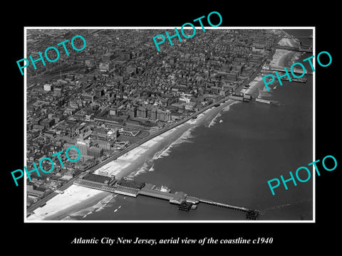 OLD LARGE HISTORIC PHOTO OF ATLANTIC CITY NEW JERSEY, AERIAL OF COASTLINE 1940 2