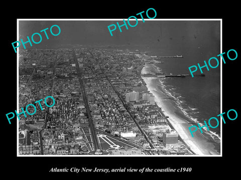 OLD LARGE HISTORIC PHOTO OF ATLANTIC CITY NEW JERSEY, AERIAL OF COASTLINE 1940 3