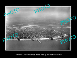 OLD LARGE HISTORIC PHOTO OF ATLANTIC CITY NEW JERSEY, AERIAL OF COASTLINE 1940 4