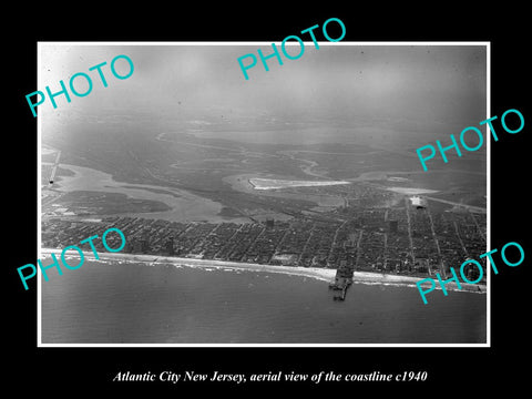 OLD LARGE HISTORIC PHOTO OF ATLANTIC CITY NEW JERSEY, AERIAL OF COASTLINE 1940 5