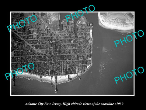 OLD LARGE HISTORIC PHOTO OF ATLANTIC CITY NEW JERSEY, AERIAL OF COASTLINE 1930