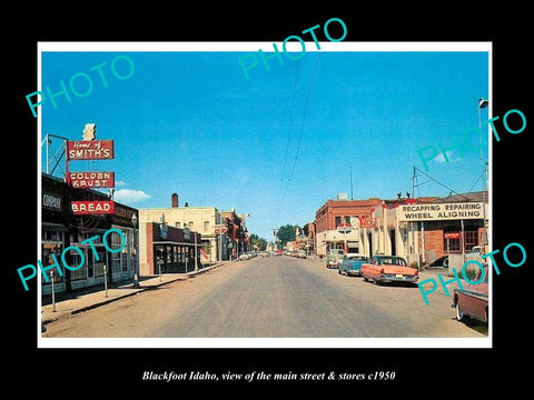 OLD LARGE HISTORIC PHOTO OF BLACKFOOT IDAHO, THE MAIN STREET & STORES c1950