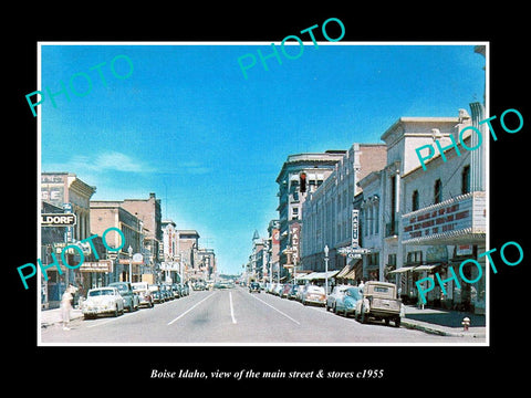 OLD LARGE HISTORIC PHOTO OF BOISE IDAHO, THE MAIN STREET & STORES c1955 1