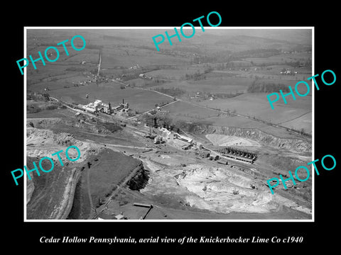 OLD LARGE HISTORIC PHOTO OF CEDAR HOLLOW PENNSYLVANIA, AERIAL OF LIME Co c1940