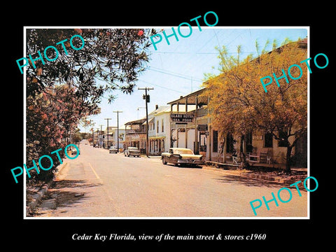 OLD LARGE HISTORIC PHOTO OF CEDAR KEY FLORIDA, THE MAIN STREET & STORES c1960