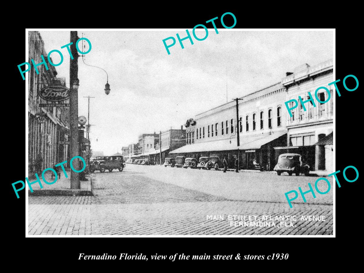 OLD LARGE HISTORIC PHOTO OF FERNADINO FLORIDA, THE MAIN STREET & STORES c1930