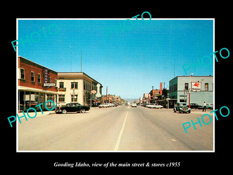 OLD LARGE HISTORIC PHOTO OF GOODING IDAHO, THE MAIN STREET & STORES c1955