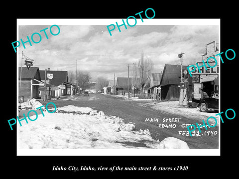 OLD LARGE HISTORIC PHOTO OF IDAHO CITY IDAHO, THE MAIN STREET & STORES c1940