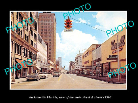 OLD LARGE HISTORIC PHOTO OF JACKSONVILLE FLORIDA, THE MAIN STREET & STORES c1960