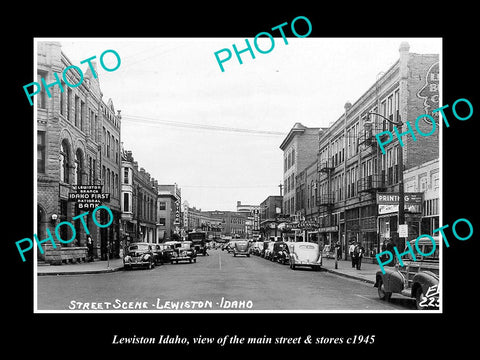 OLD LARGE HISTORIC PHOTO OF LEWISTON IDAHO, THE MAIN STREET & STORES c1945