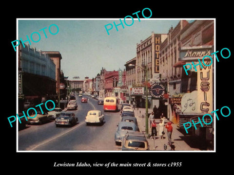 OLD LARGE HISTORIC PHOTO OF LEWISTON IDAHO, THE MAIN STREET & STORES c1955