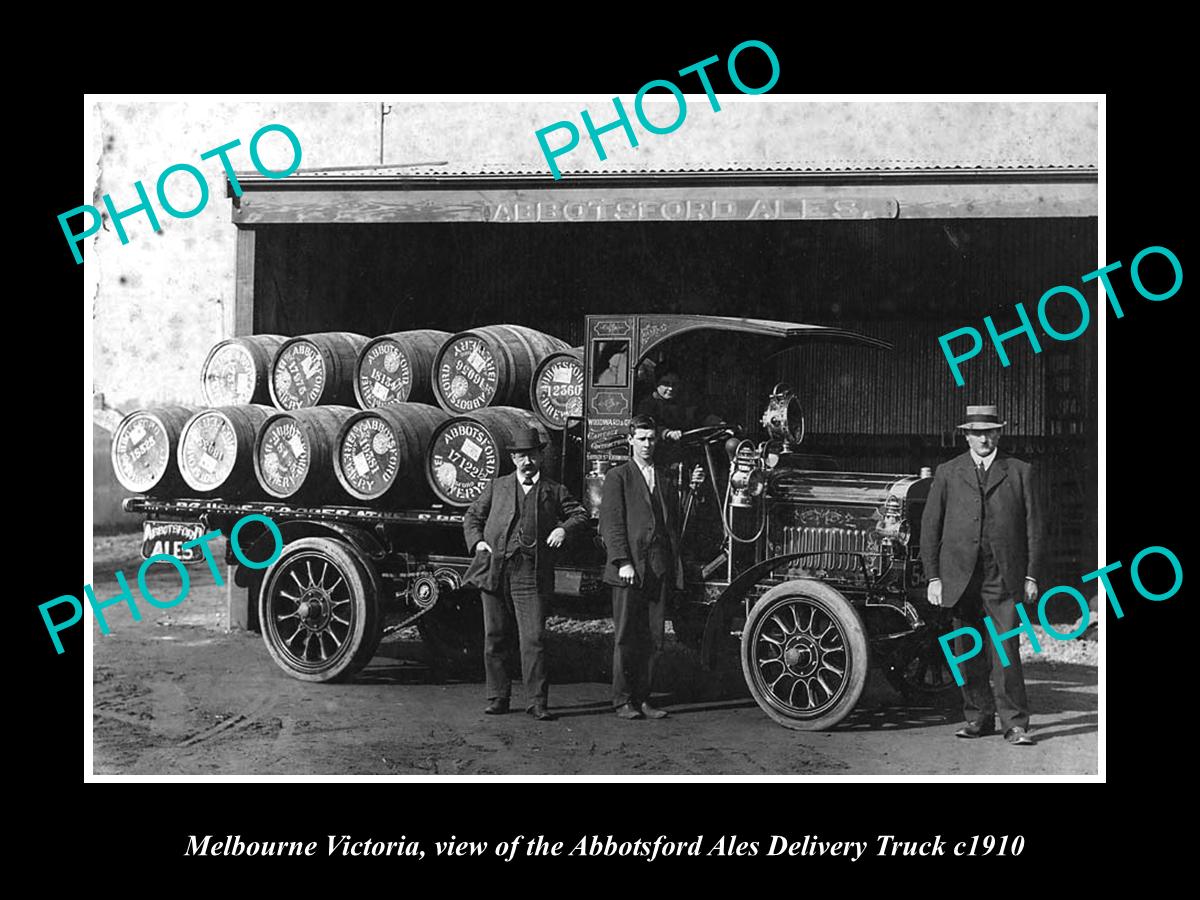 OLD LARGE HISTORIC PHOTO OF MELBOURNE VICTORIA, ABBOTSFORD ALE BEER TRUCK c1910