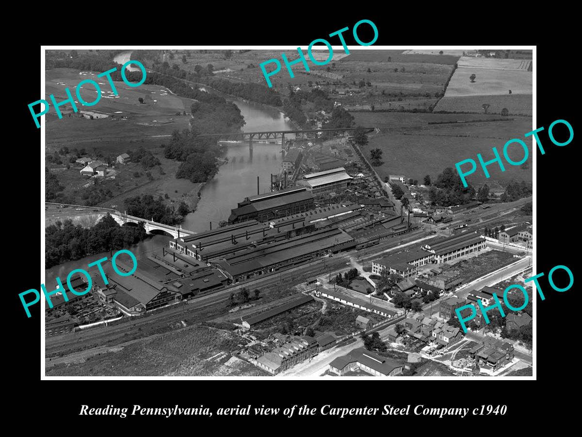 OLD LARGE HISTORIC PHOTO OF READING PENNSYLVANIA, THE CARPENTER STEEL Co c1940