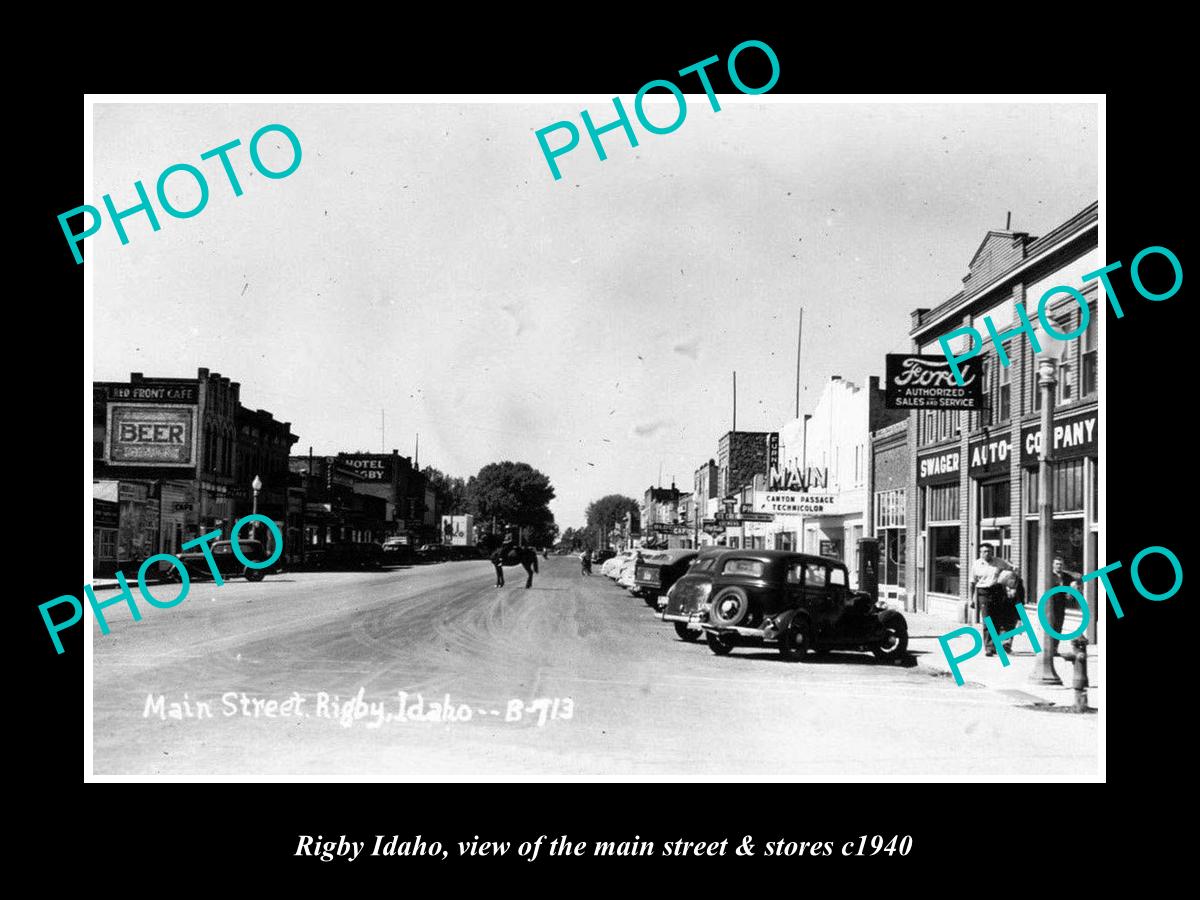 OLD LARGE HISTORIC PHOTO OF RIGBY IDAHO, THE MAIN STREET & STORES c1940