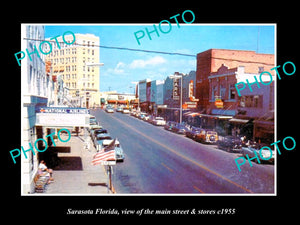 OLD LARGE HISTORIC PHOTO OF SARASOTA FLORIDA, THE MAIN STREET & STORES c1955