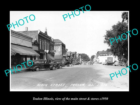 OLD LARGE HISTORIC PHOTO OF TOULON ILLINOIS, THE MAIN STREET & STORES c1950