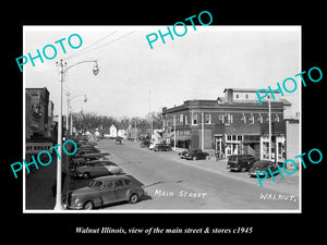 OLD LARGE HISTORIC PHOTO OF WALNUT ILLINOIS, THE MAIN STREET & STORES c1945