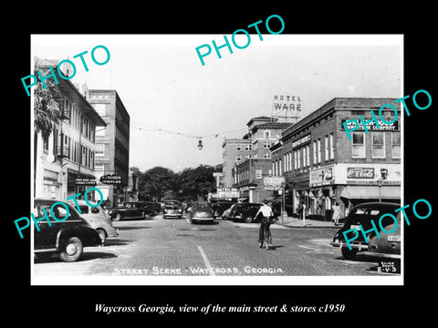 OLD LARGE HISTORIC PHOTO OF WAYCROSS GEORGIA, THE MAIN STREET & STORES c1950 1