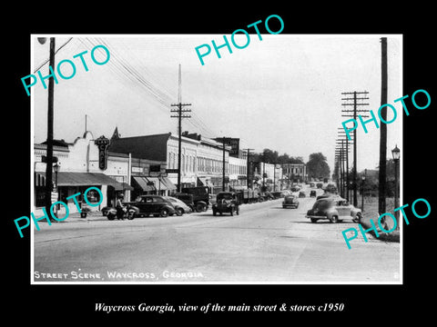 OLD LARGE HISTORIC PHOTO OF WAYCROSS GEORGIA, THE MAIN STREET & STORES c1950 2