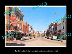 OLD LARGE HISTORIC PHOTO OF BARDSTOWN KENTUCKY, THE MAIN STREET & STORES c1950