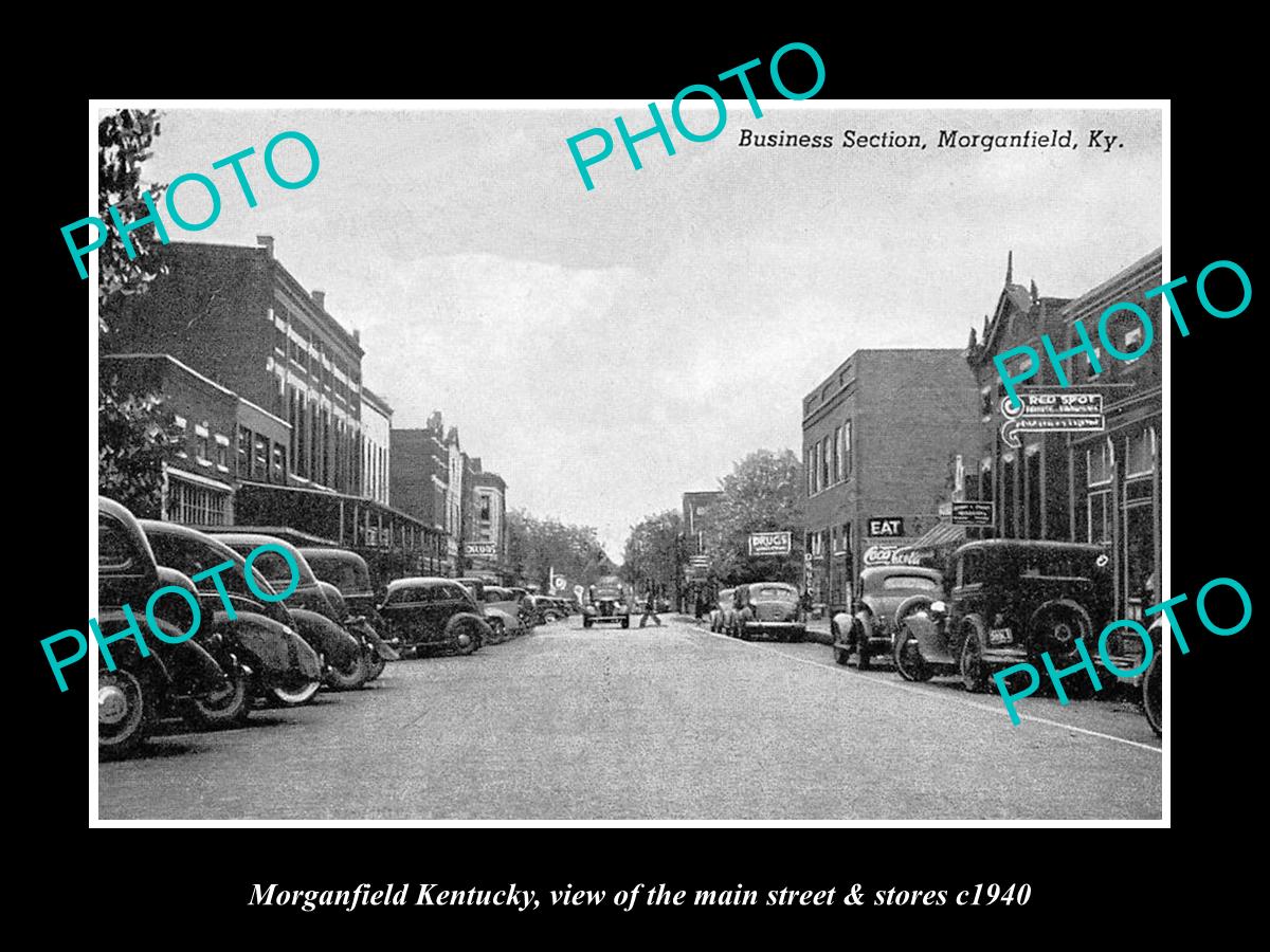 OLD LARGE HISTORIC PHOTO OF MORGANFIELD KENTUCKY, THE MAIN STREET & STORES c1940